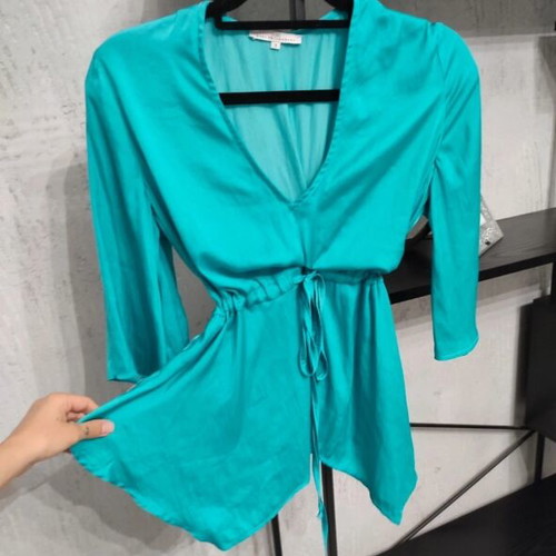 Maki Philosophy turquoise satin top kimono size S, new
