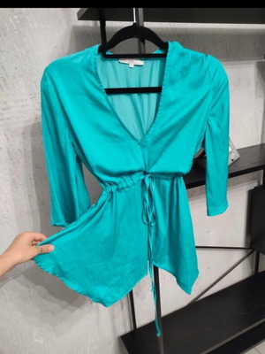Maki Philosophy turquoise satin top kimono size S, new