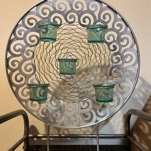 Metal decorative candle holder 5 tealight holders like new with glass cups