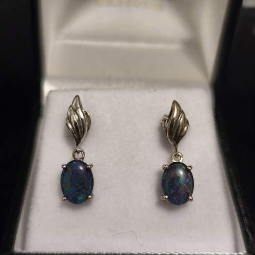 Silver earrings pair with opal, new, 925 sterling from Australia