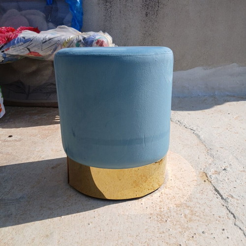 Velure Upholstered Stool like new, height 44 cm, diameter 37 cm