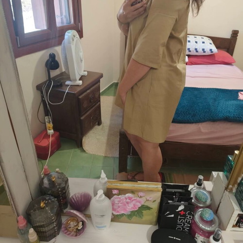 Shirt style dress large, sand color, like new, 100% cotton