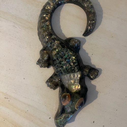 Vintage crystal crocodile used with abalone shell from Australia