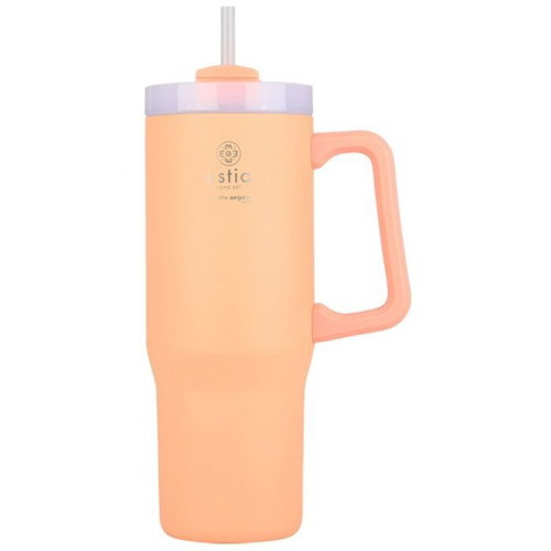 Estia Straw Tumbler XL Save The Aegean 900ml peach fuzz insulated cup new