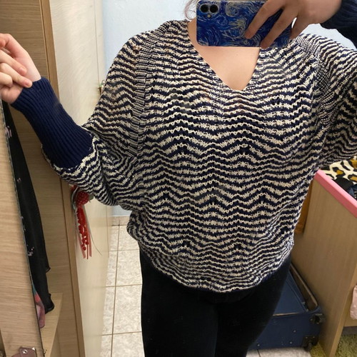 Knitted sweater new, white-blue, size XS