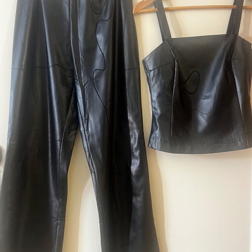 Leather pants and top made to order, size S, black