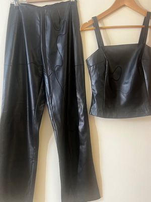 Leather pants and top made to order, size S, black