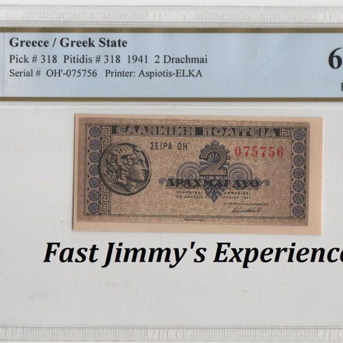 Greece 1941 2 Drachmai banknote PCGS Choice UNC 63 PPQ