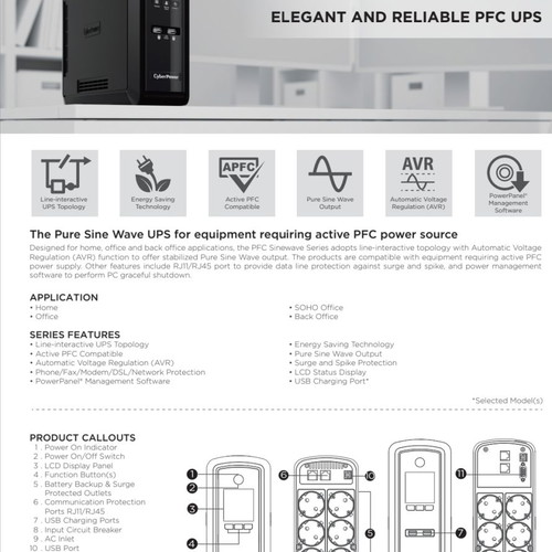 CyberPower CP1300EPFCLCD UPS Line-Interactive 1300VA 780W used with 6 Schuko outlets