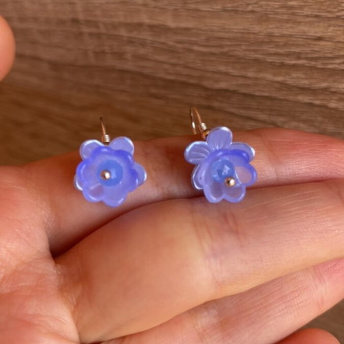 Handmade earrings blue flower shape with silver details made to order