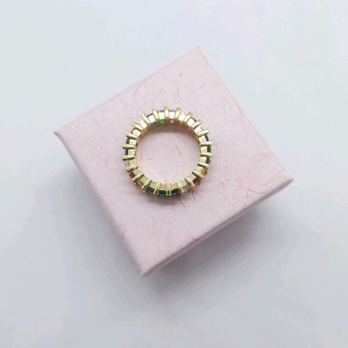 Gold-plated ring with multicolored baguette stones, new, size 8
