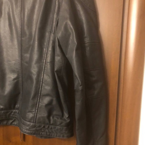 Leather jacket used with fabric hood blue XXL