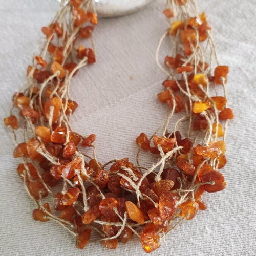 Natural amber necklace like new, multiple strands with natural twine