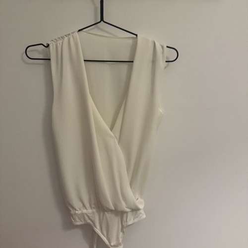 White blouse shirt bodysuit used with deep neckline S/M
