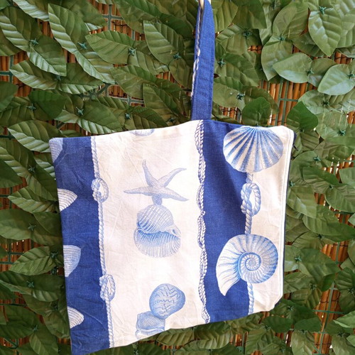 Cotton toiletry bag with sea theme, handmade