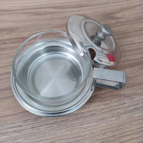 Stainless steel vintage cheese dish with glass bowl from America in very good condition