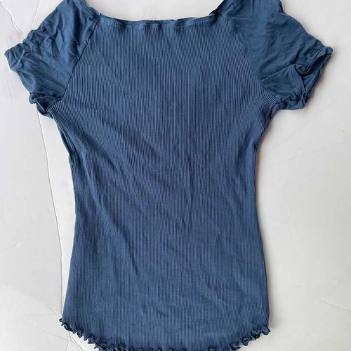 Moretta Raf Rib Blouse with Ruffles XL Blue new