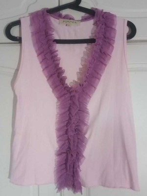 Stenia Pink Sleeveless Top with Purple Tulle Size L Like New