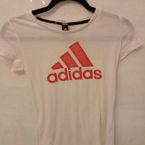 Adidas white T-shirt with red logo, size 158 cm