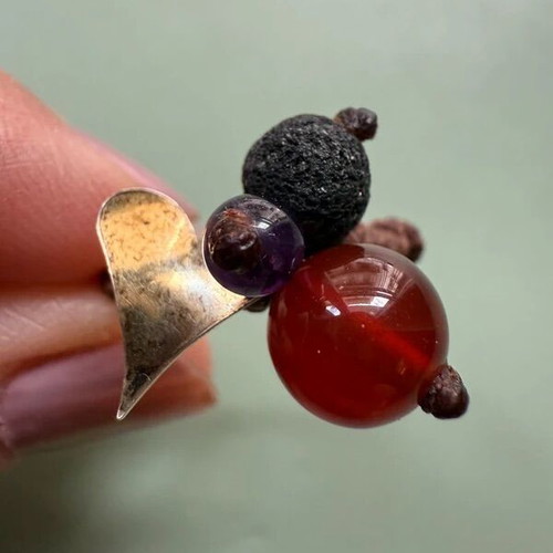 Handmade ring like new with semi-precious stones and silver heart