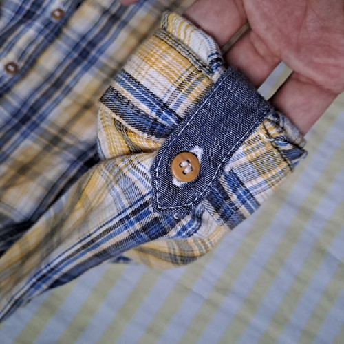 Mothercare toddler shirt used, long sleeve, yellow and blue plaid, 18-24 months