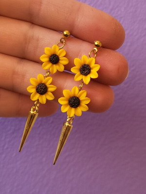 Обeци с слънчогледи ръчно изработени нови