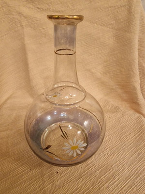 Glass carafe 1963 like new with gilded decoration and stopper