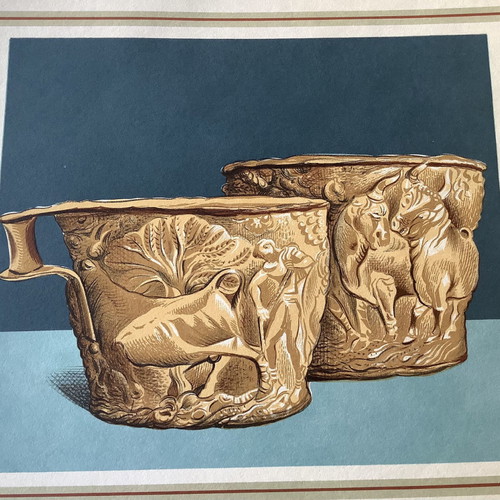 Chromolithograph used of two golden cups from Vapheio, Laconia