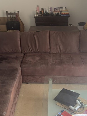 Marmaridis corner sofa with sueded fabric, double bed & storage