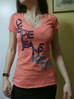 Pepe Jeans orange t-shirt used XS with sequins