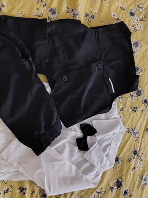 Children's suit set new with elastic pants, vest, long-sleeve shirt and bow tie