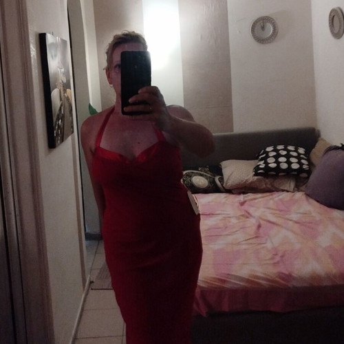 Evening dress red, new, ankle-length, Italian origin