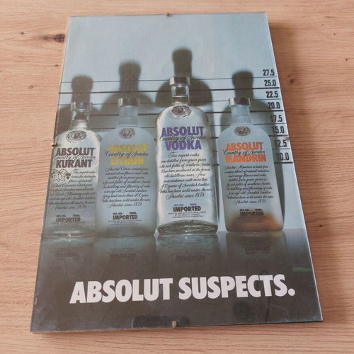 Absolut Suspects vintage framed advertisement used
