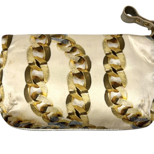 Roberto Cavalli silk clutch used with signs of wear and discoloration