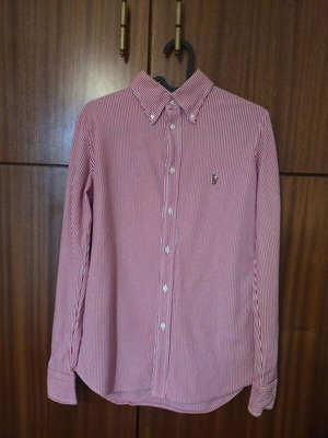 Ralph Lauren γυναικείο ριγέ μακρυμάνικο πουκάμισο με button-down γιακά σε κόκκινο και λευκό, μέγεθος M