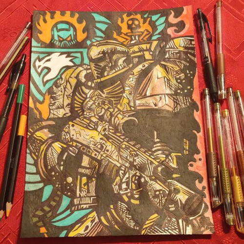 Warhammer warrior original handmade artwork on A4 Bristol paper