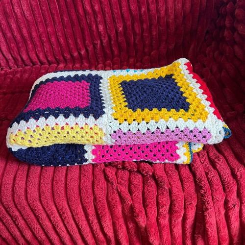 Handmade knitted patchwork blanket throw multicolor new