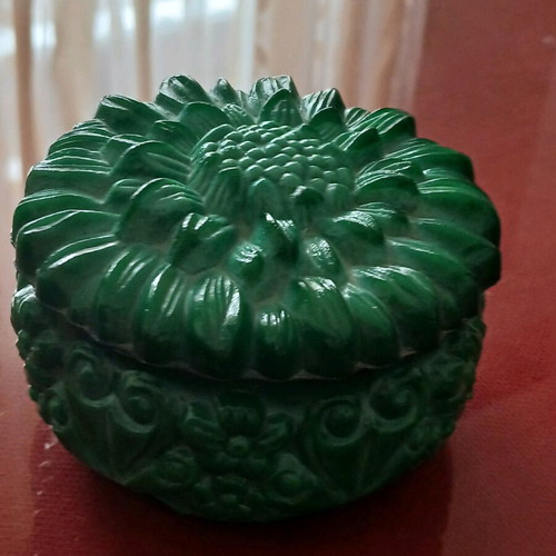 Czech glass malachite powder box like new