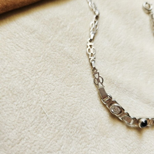 Silver bracelet 925 with dark blue and white stones, vintage