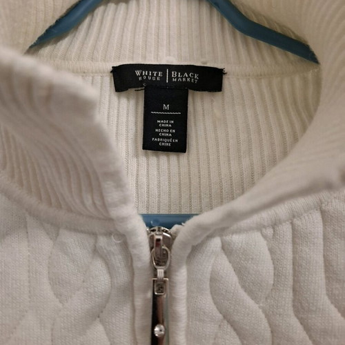Knitted jacket with zipper and pockets, like new, white