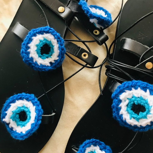 Boho handmade sandals with knitted eyes new, size 37