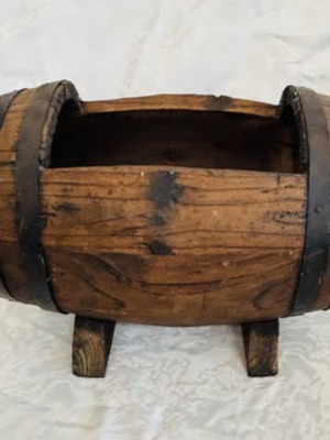 Cypriot Barrel Planter Used Handmade Wooden Metal