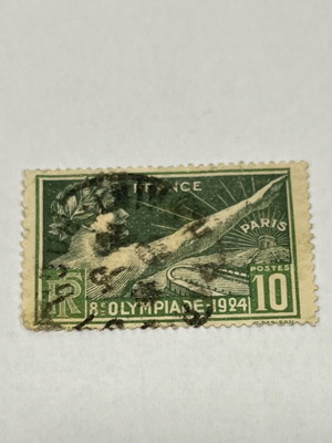 Collectible France stamp Athlete giving Olympic oath 1924 like new