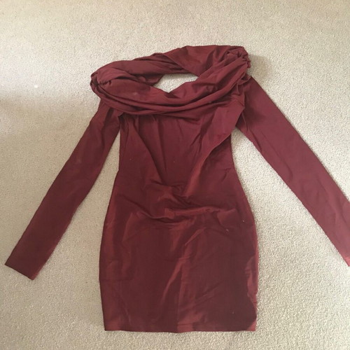 Shein Haute Bodycon Mini Dress Off Shoulder Burgundy Wine Like New