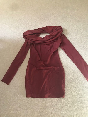 Shein Haute Mini Bodycon Φόρεμα Off Shoulder Burgundy Wine Σαν Καινούργιο