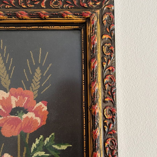 Vintage handmade embroidery framed artwork