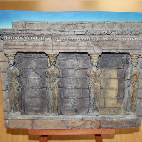 Caryatids ceramic table decor souvenir with wooden base like new