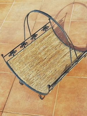 Newspaper and magazine holder used, metal with wicker base