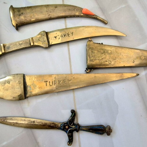 Turkish decorative bronze knives used, set of 4