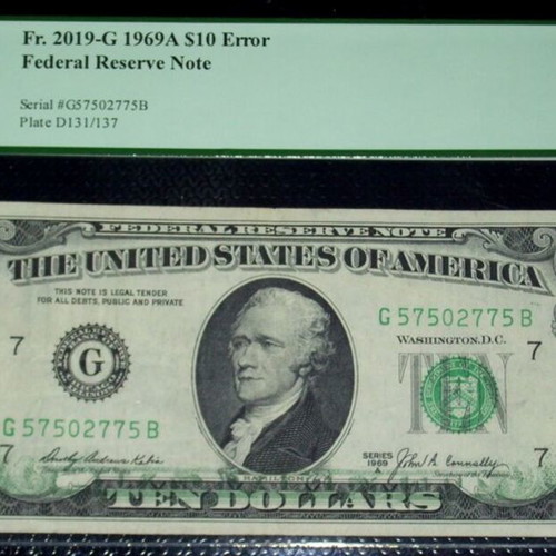 1969A $10 Error Note Certified by PCGS Used